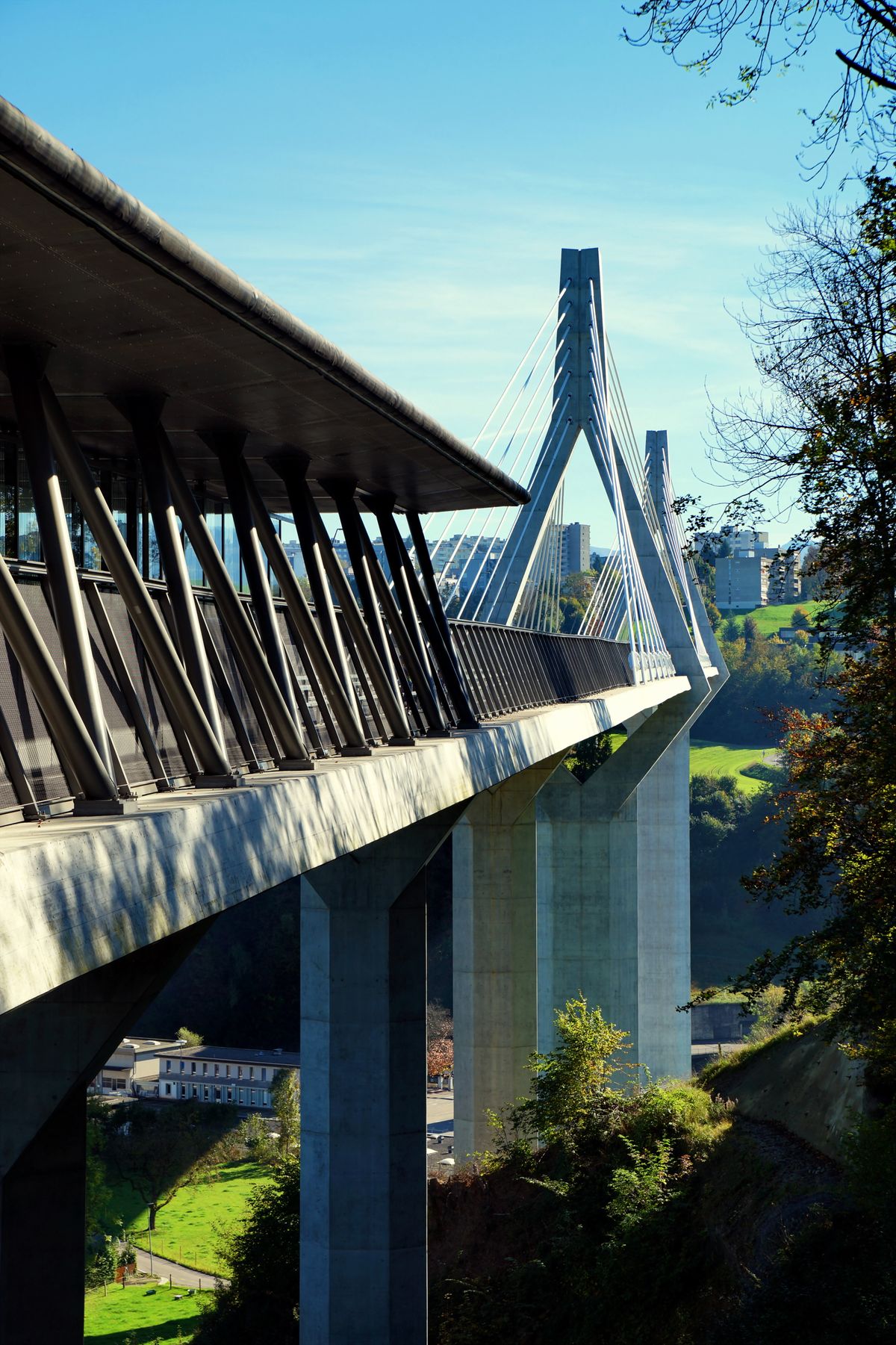 Le pont le plus long pont à haubans de Suisse, situé dans la ville de Fribourg, d’une longueur de 272,15 mètres